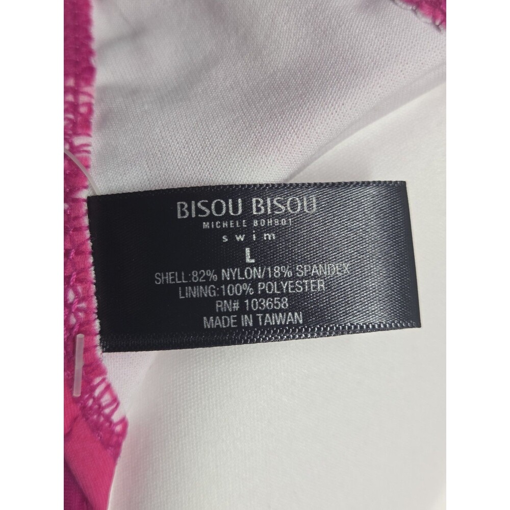 Bisou Bisou Pink/White Floral Halter Padded Lined Bikini Top 34D Sz L - Picture 6 of 8